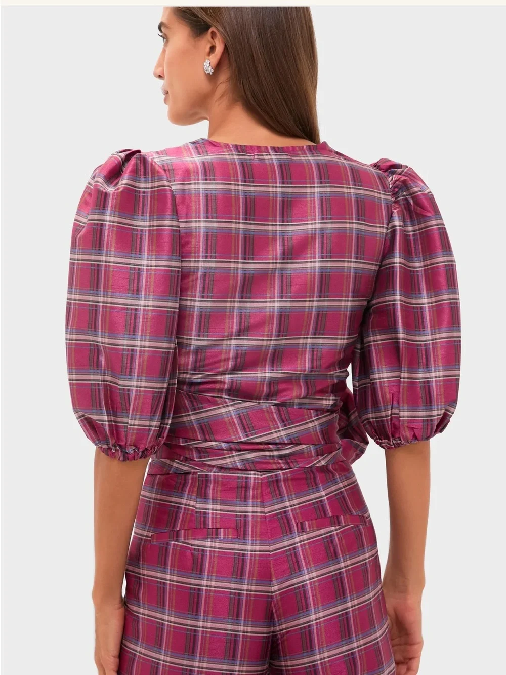 LOUISE Berry Tartan Scarlett Wrap Top